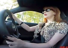 Large tit British older Red masturbating in the car