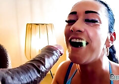 Morgan in Fishnet Suit: Immodest Talk, Sloppy BJ & Butt Flogging on Couch