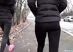 Public Agent Real Twins stopped on the street for smutty proposals