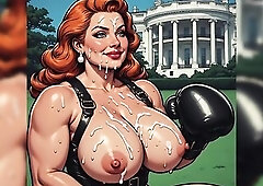 Hot AI art featuring pretty sweethearts in front of the White Abode. Large collection of pinup style honeys wearing boxing gloves and overspread in cu