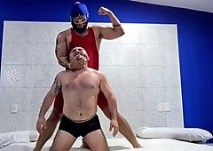 Hairy mexican bear shows off his muscular dominance in a sweaty wrestling match