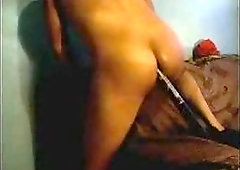 Teasing on the corner of the sofa & dildo insertion