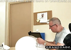 Tight teen office slut fucks senior boss for a promotion