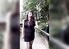 Clothed in a taut, short, ebony suit and walking in the park talking immodest. I love the passion of being out in public like this and imagining I am 