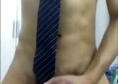 Asian Twink Caught Jerking in Bathroom