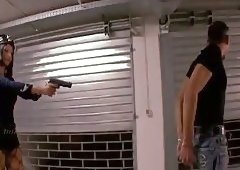 Uniformed Tgirl in hot threesome