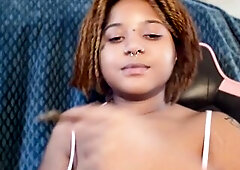 Tatted Black Playgirl Gets STONED and Plays with her Large Bazookas