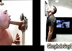 Gay guy sucks straight cock through gloryhole and stuff