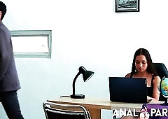 WE INVITED OUR SECRETARY TO A INTIMATE PARTY AND, ALONG WITH THE BOSS, WE DRILLED HER BOOTY IN A TRIO.