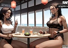 The hawt meeting inbetween two darksome-hued queens at the tropical cafe was the hottest XXX!