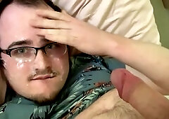 male Cumslut multiple ejaculations onto His Own Face! Moaning Cum Control