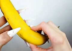 Lengthy White Nails Scratching And Destroying Banana Like Shlong
