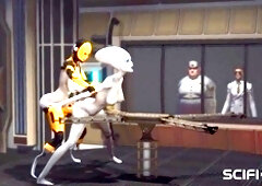 Shemale futa fuckfest robot pleasures a sexy alien girl in the sci-fi lab
