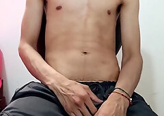 Thin stud with ample pecker wanking alone