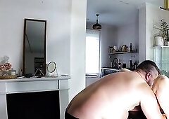 Real pair Lexi and Luca Toni quick morning sex on the table ends in facial ejaculation