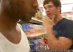 Interracial cock sucking in grocery store