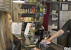 Blonde in Sheer Top Flirts at Bar Then Sucks Cock on Couch