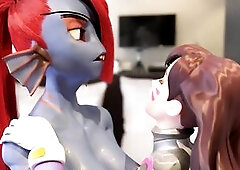 Unfathomable Giving a kiss - Undyne & D.va - Ayasz