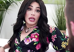 Thick booty shemale gets her ass drilled by kinky guy in missionary position