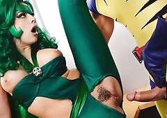 Milf In A Green Costume Raids His Cock And Then Gets Penetrated