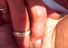 Sexy hawt blond mother I'd like to fuck outside sunning herself on deck Masturbating fingering herself cumming hard