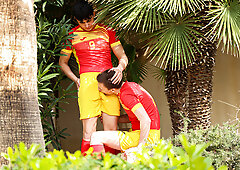 Twinks play pissy games in outdoor while they crave sex