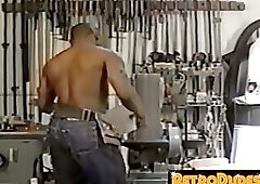 Bottom dude anally railed in hardware store by hung homo