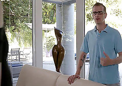 Pool guy polished a classy diminutive titted trannys anus