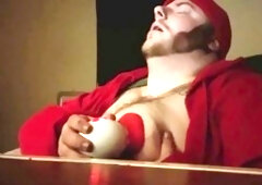 Smoking and playing with hairy boobs: a naughty toy and nipple fun