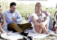 Curvy Hotties Kira Queen, Crystal Swift and Bambi Bella meet up with some hung men to get a wild workout with sloppy blowjobs, weenie riding, and a im