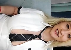 Cute blonde with big boobs solo