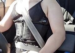 A highly interesting road journey wearing nice lingerie and having some joy on the way