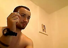 A steaming romanian delivering sugary-sweet jism on his belly