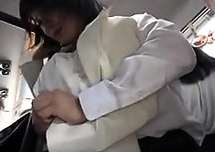 Pantyhosed Japanese cutie gets used by a horny guy in public