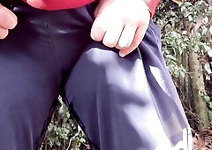 I pee throughout my clothing and then stuff my juicy pants in my throat and make myself cum!