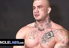 Hunk Tattooed Model Davin Strong Drills Photographer's Ass And Makes Him Cum On His Dick