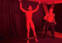 Devin Jackson's mask is liquidated & he's hung up like a kinky sex slave in the dark basement