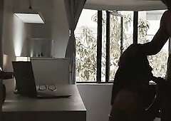 Porn model screwed in her home office by her much smaller roommate.