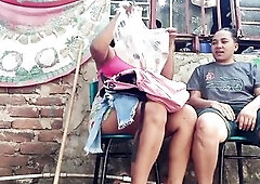 During the time that I clean the patio I have a fun having lesbo sex outdoors