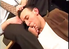 Vintage Office Worship- Dress Shoes, Black Socks, and Bare Feet Under the Desk