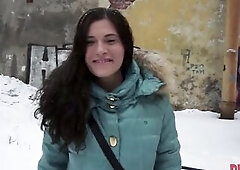 Tough Russian winter and glamorous beauty sitting on the bench. Such a great chance for the chap to come closer and begin talking to her. Teen is shy 