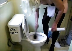 Sissy Mindy cleans the crapper for u in a hawt teddy during the time that locked in a taut chastity cage