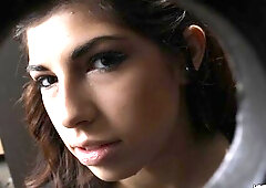 Slender teen Ava Taylor gives a hands free head in the gloryhole