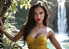 I bang a darksome-skinned gal at a waterfall, filling her constricted twat and butt with cum. [AI Generated]