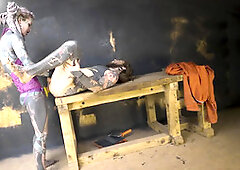 Alt dominatrix pegging tattooed worker