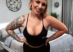 Busty babe opens pussy to get her interracial POV orgasm