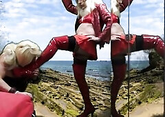 Marinasubje worshipping the high heeled red boots of her Mrs Samantha, then gives her a oral, and gets a worthwhile teat-treatment in return. They fin