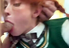 Fit Buxom Redhead Student Is Ready For Flaming Shag With a Stranger After Giving Him BJ In the Car