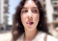 Hotty Asks to Cum on Her Face for Cumwalk on the Streets - Oral pleasure