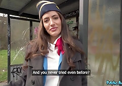 Shy Flight Attendant Seduced by Public Agent during Layover - Cum Fly With Me - Coco Bae and Martin Gun